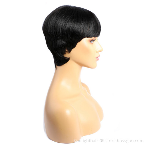 Sunlight hair wholesale lowest price Factory 6 Inch Short Pixie Cut real Human Hair Wig Brazlian/Indian Machine Made Wig